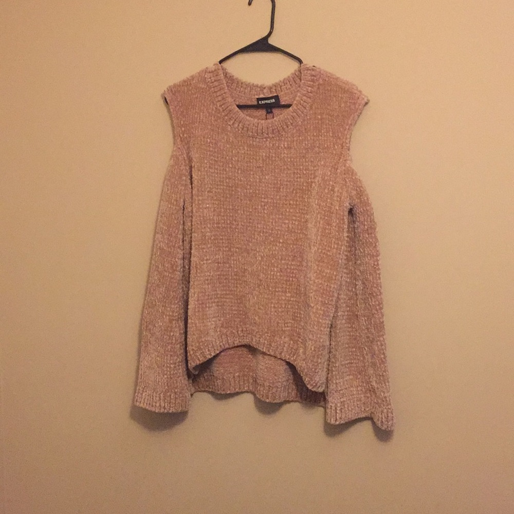 Pink with good sparkle chenille cold shoulder top